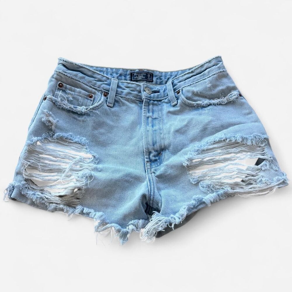 Abercrombie & Fitch Annie High Rise Shorts Women 26/2 Light Blue Distress Denim